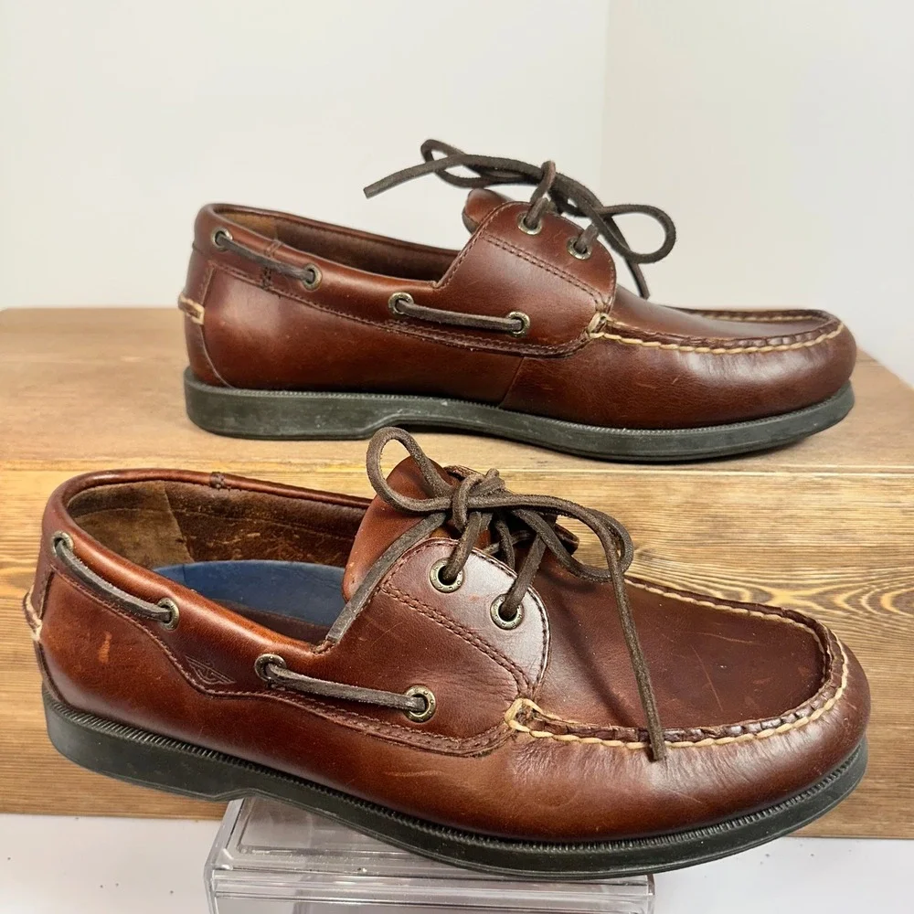 VTG Dockers Boat Shoes Mens SZ 9M Leather Handsewn Deck Shoes Preppy Old Money